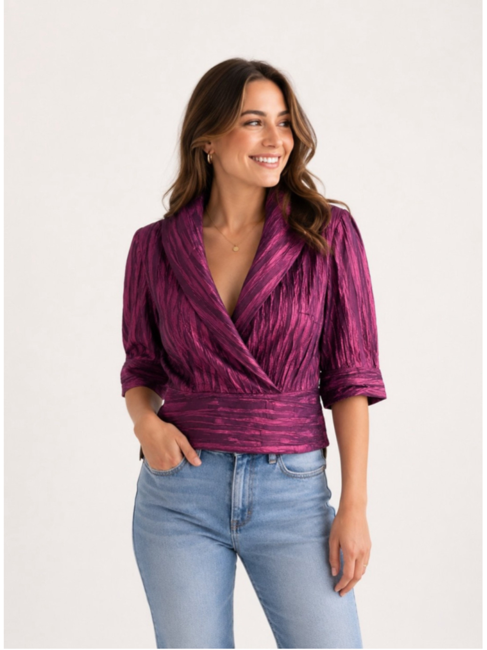 NWT Essentials By Milano Plum Wrap Top